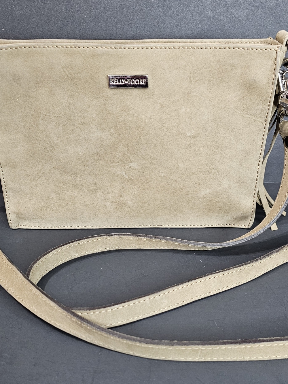 Beige Suede Crossbody Bag